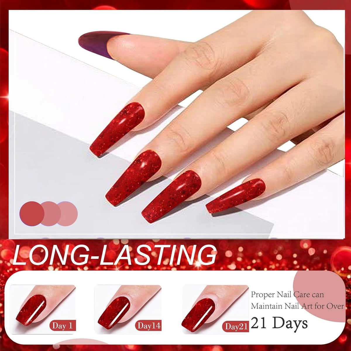 Dip Powder Set, Honey Joy 6 Colors Classic Red Collection Glitter Dipping Powder Set Nail Art