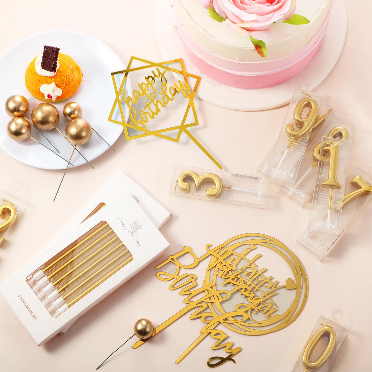 Yerliker 34 Pcs Happy Birthday Cake Toppers Decorations Birthday Candles DIY Cake Decor for Men