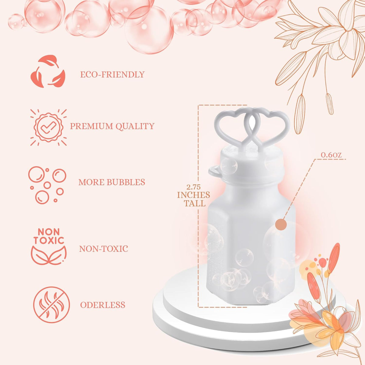 Wedding Bubbles Bulk - (48 Count) Mini White Double Heart Top Wands, Great for Bridal Party Favors
