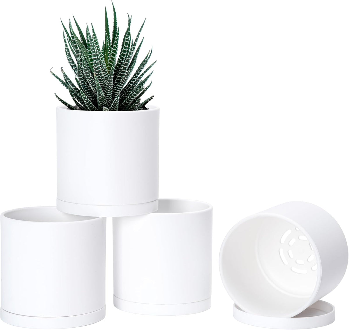 D'vine Dev 4 Pack 4.5 Inch Modern Plastic Plant Pots, Small Garden Planters for Plant with Drainage
