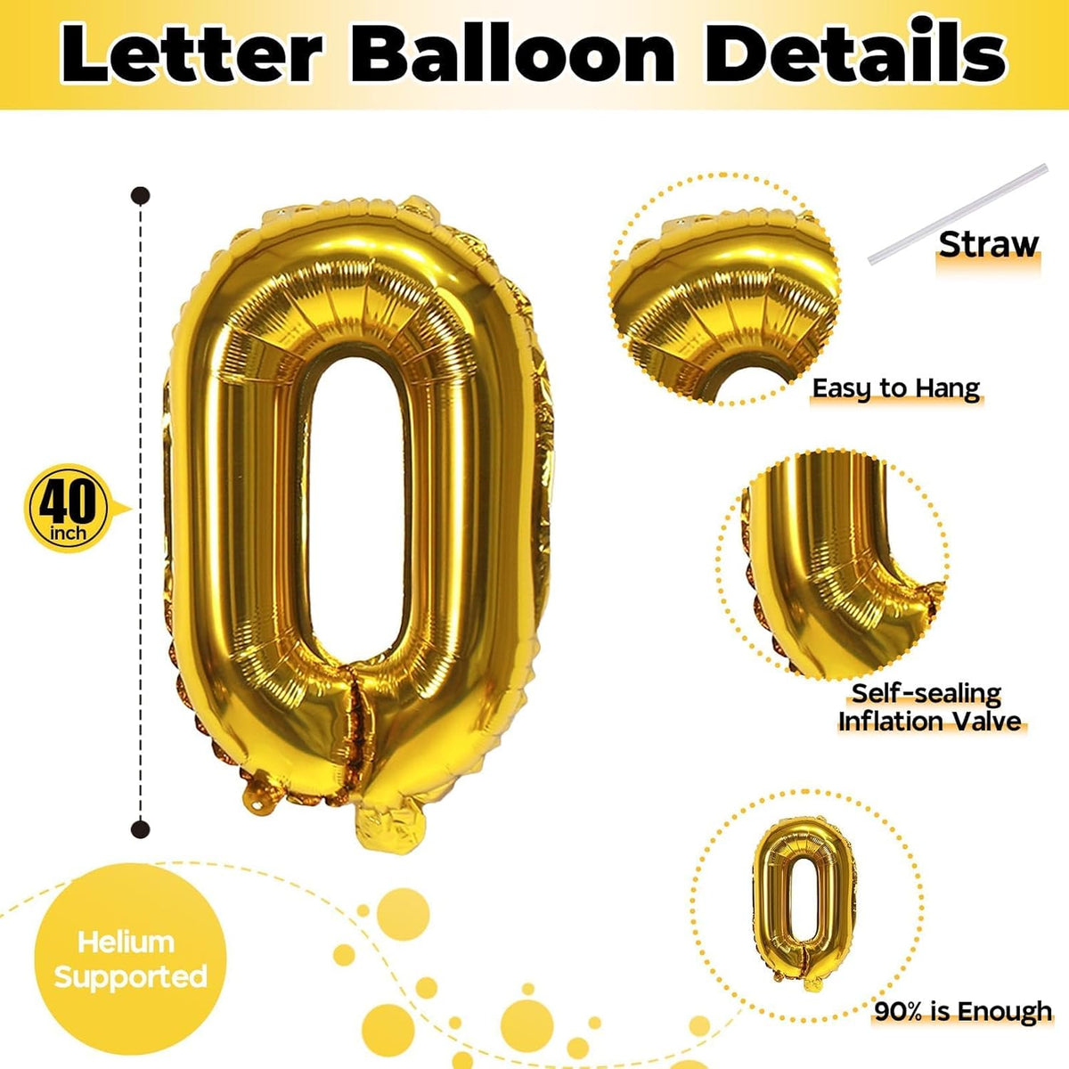Foil Letter Balloons 40 Inch, Giant Alphabet O Customize Balloons, Large Self Inflating Name