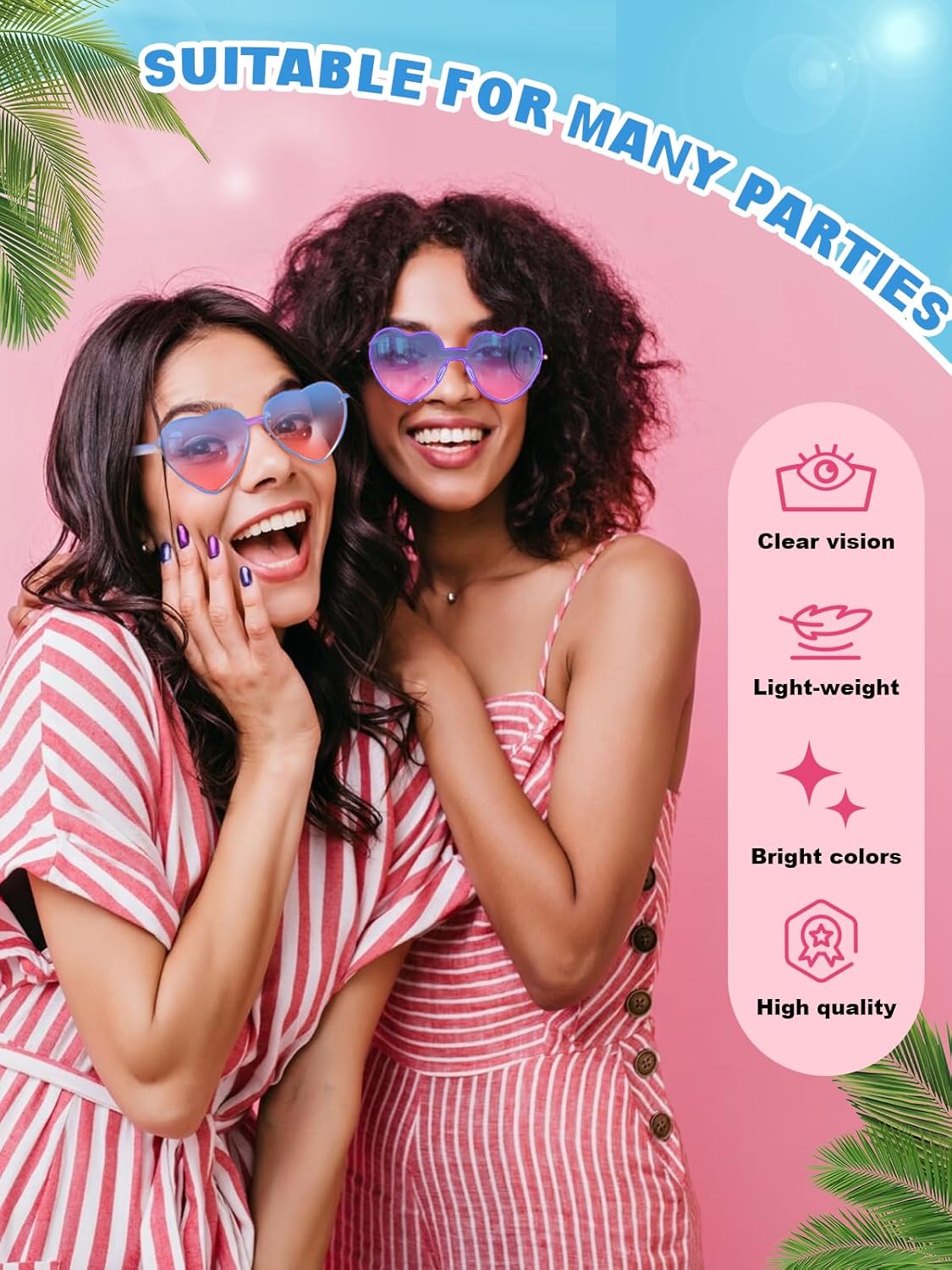 12 Pairs Heart Shaped Sunglasses for Women Colorful Glasses Fun Trendy Transparent Heart Sunglasses