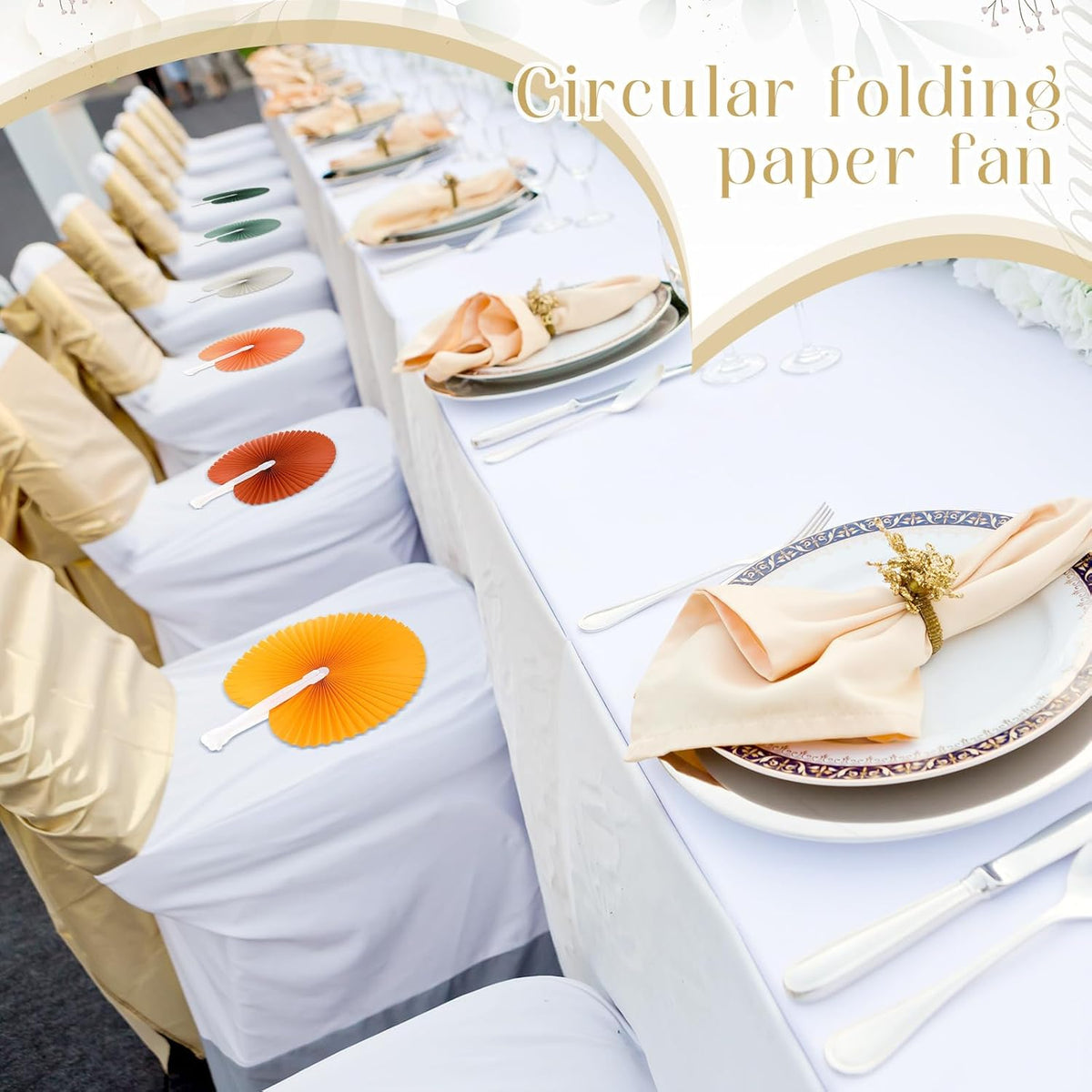 Pangda 24 Pack Folding Fans Round Paper Fans Assortment with Plastic Handle for Wedding Favor Party