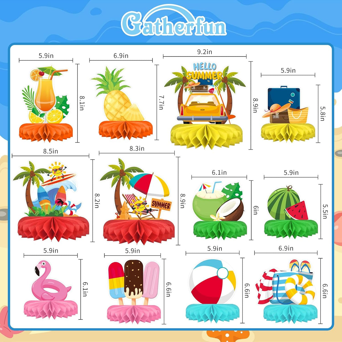 Beach Party Decorations Kit - Beach Themed Honeycomb Centerpieces and Table Decor for Summer & Pool