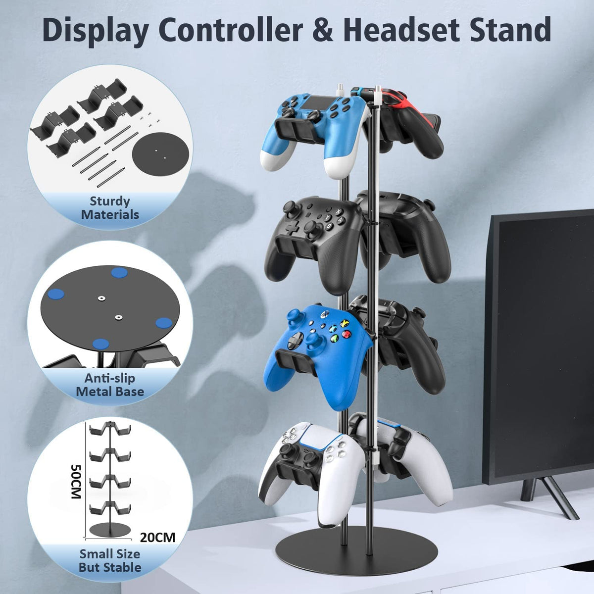 Kytok Controller Stand 4 Tiers with Cable Organizer for Desk, Universal Headphone Stand Compatible