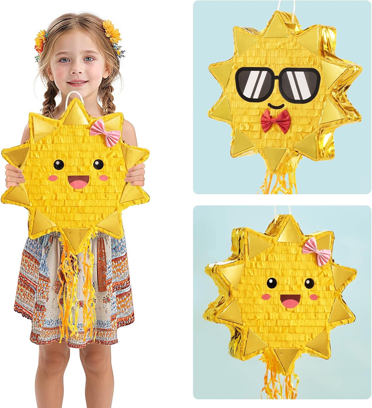 WERNNSAI Sun Pinata-Sunshine Party Decorations pull string Sun Pinata with Blindfold and Bat for