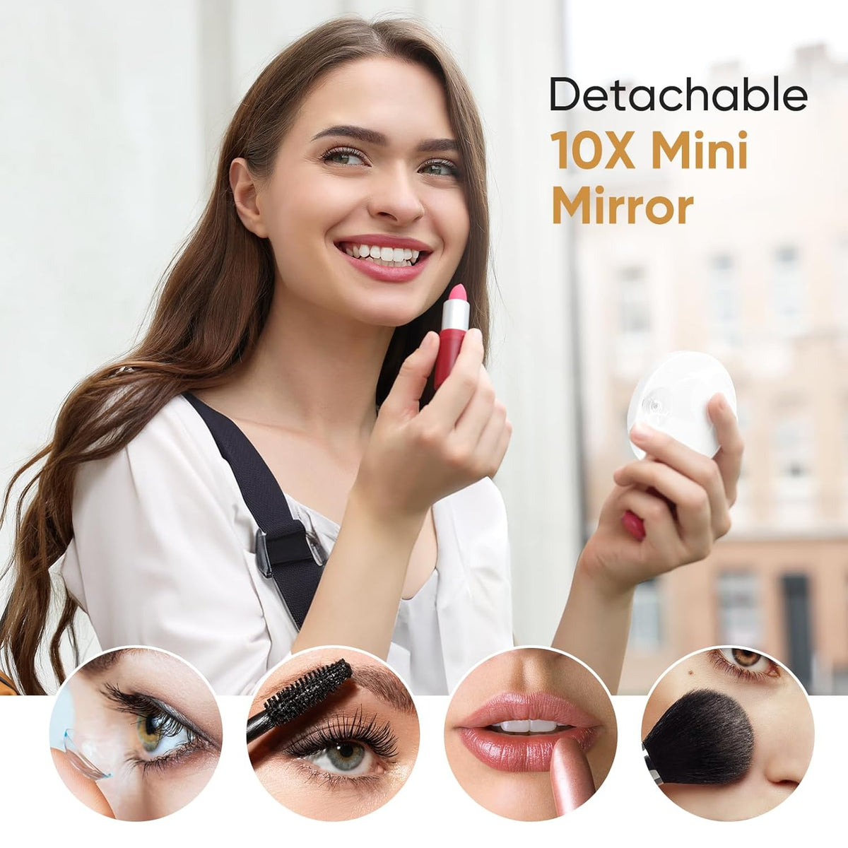 FUNTOUCH Rechargeable Travel Makeup Mirror with Lights and Small 10X Magnification,Light up
