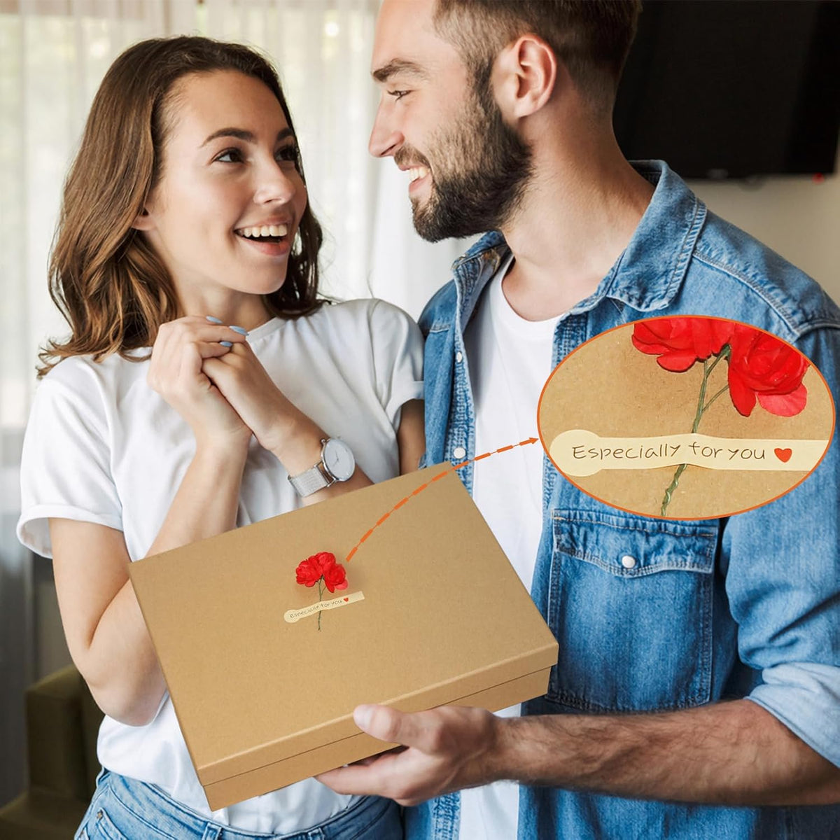 Giftilious Gift Boxes with Lids for Presents, Set of 6 Empty Gift Boxes, Natural and Rustic Kraft