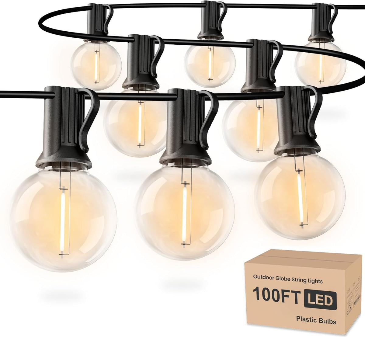 RTTY Outdoor String Lights 100ft, G40 Led Patio Globe Lights with 52pcs Bulbs,Shatterproof