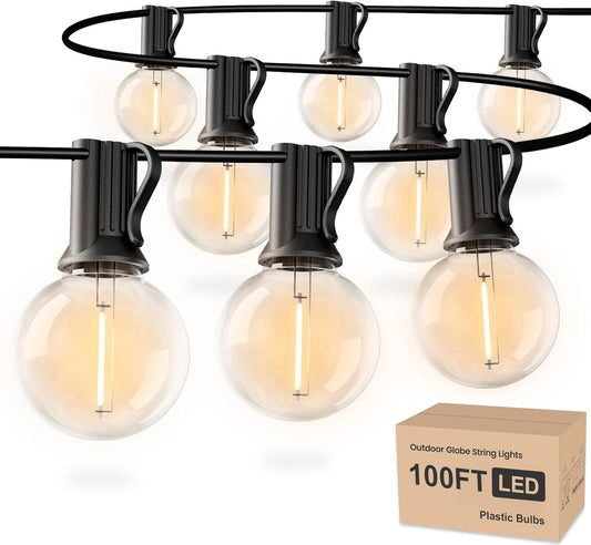 RTTY Outdoor String Lights 100ft, G40 Led Patio Globe Lights with 52pcs Bulbs,Shatterproof