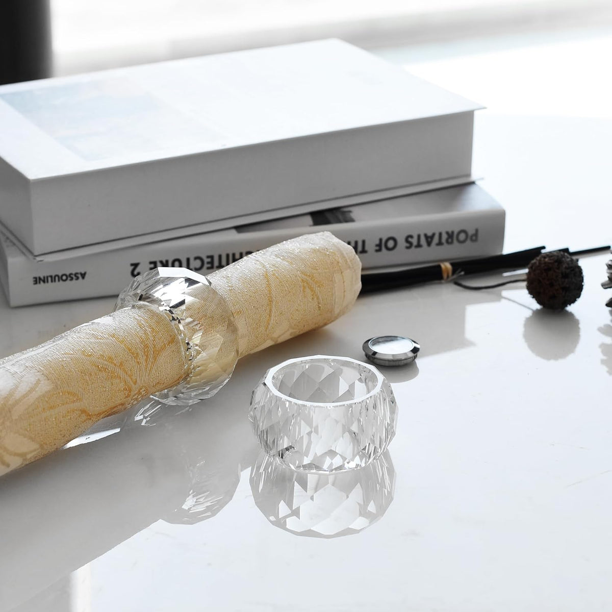 kitCom Crystal Napkin Ring Holders Set of 12, Luxury Crystal Napkin Holder Rings, Diamond-Shaped