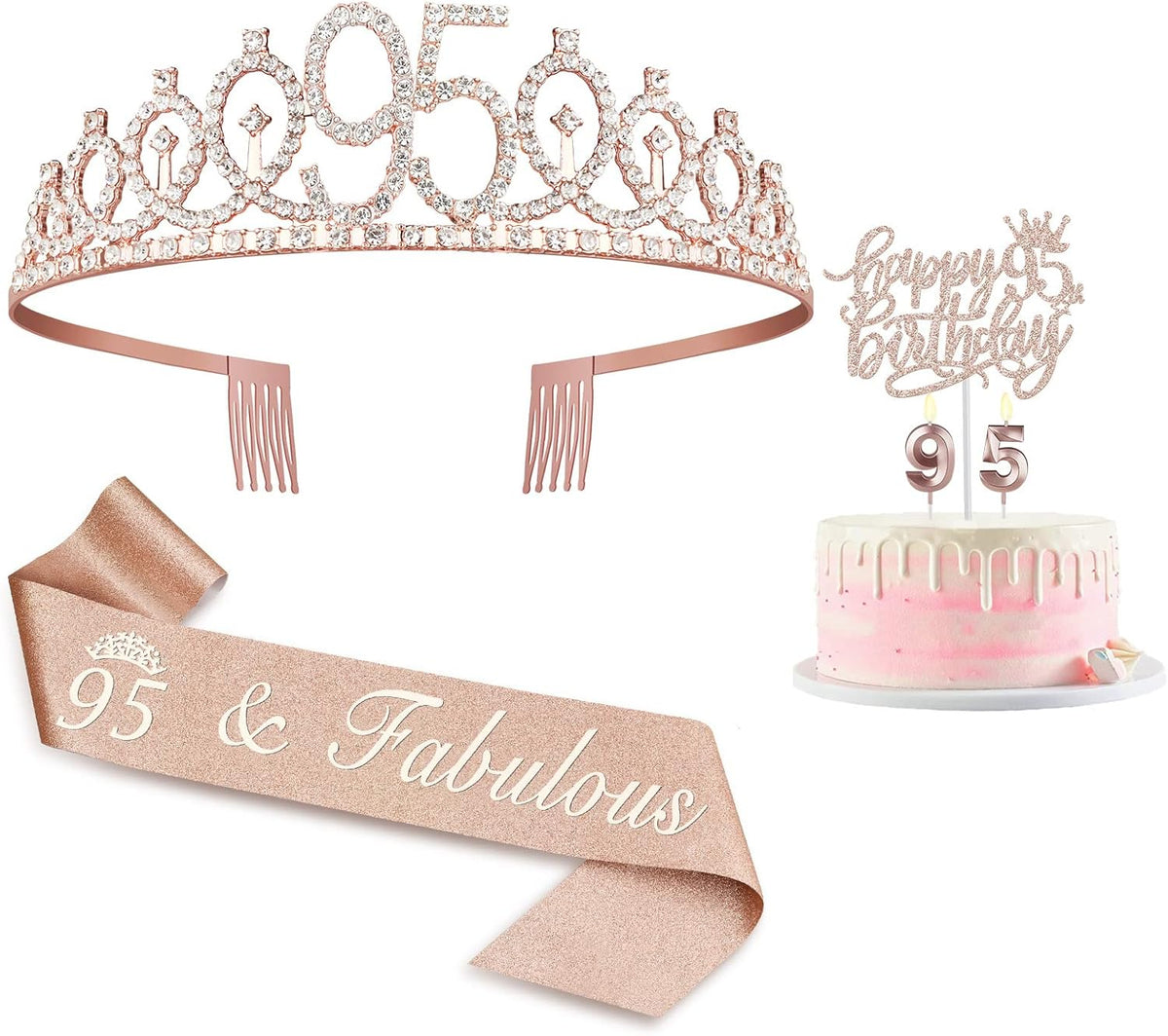 95th Birthday Decorations for Women Including Birthday Sash, Crown, Numeral Candles and Cake