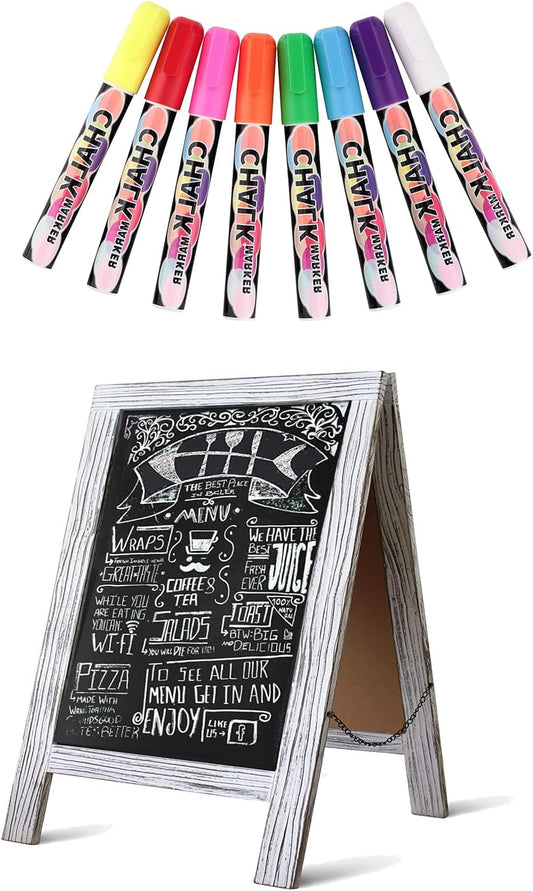 Rustic Whitewash Double Sided Chalkboard, 7.5"*8.6" Tabletop Stand, Small Countertop Chalkboard
