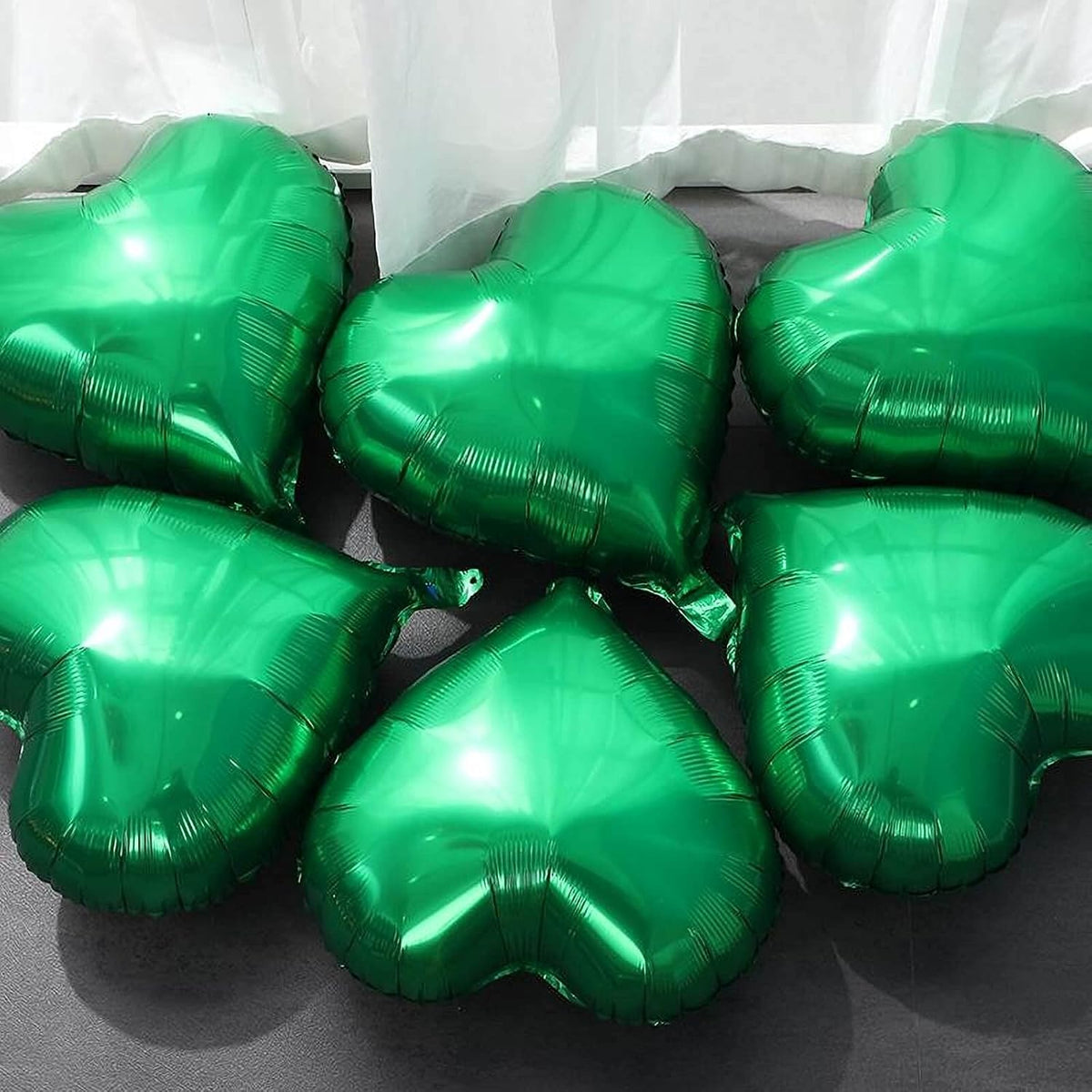 10Pcs Green Foil Heart Shaped Balloons 18 Inch Mylar for Baby Shower, Wedding, Valentine