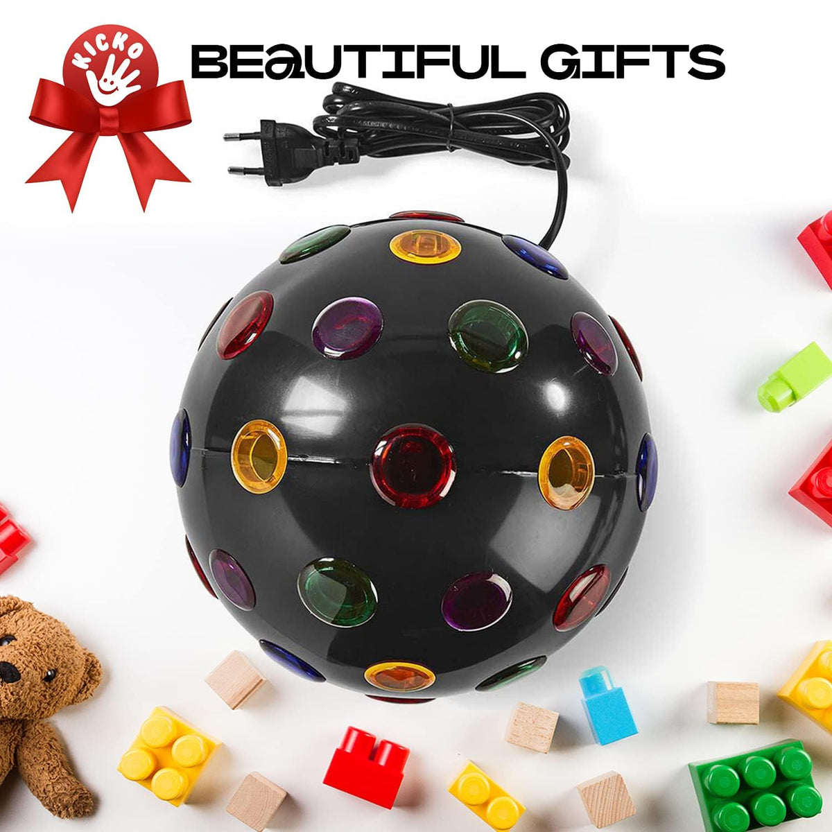 Kicko Spinning Disco Ball - 11-Inch Disco Ball Decor with Party Lights 360 Degree Rotating Neon LED