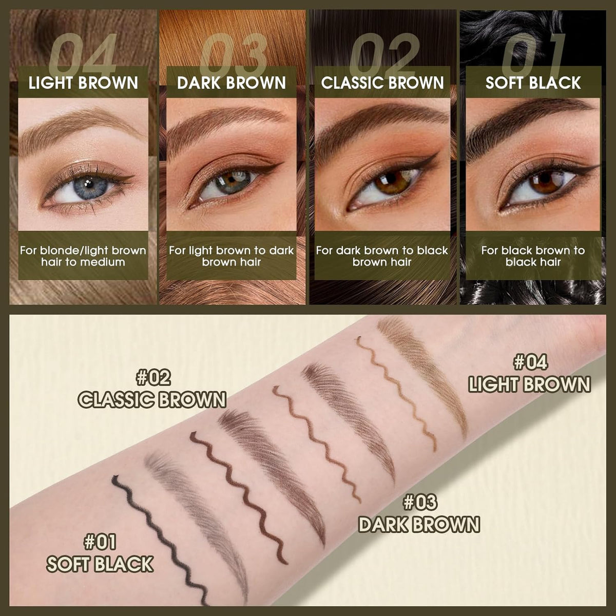 UCANBE Eyebrow Pen, Dual-Ended Eyebrow Pencil with 4-Fork-Tip & Gel Eyeliner for Women, Eye Brow