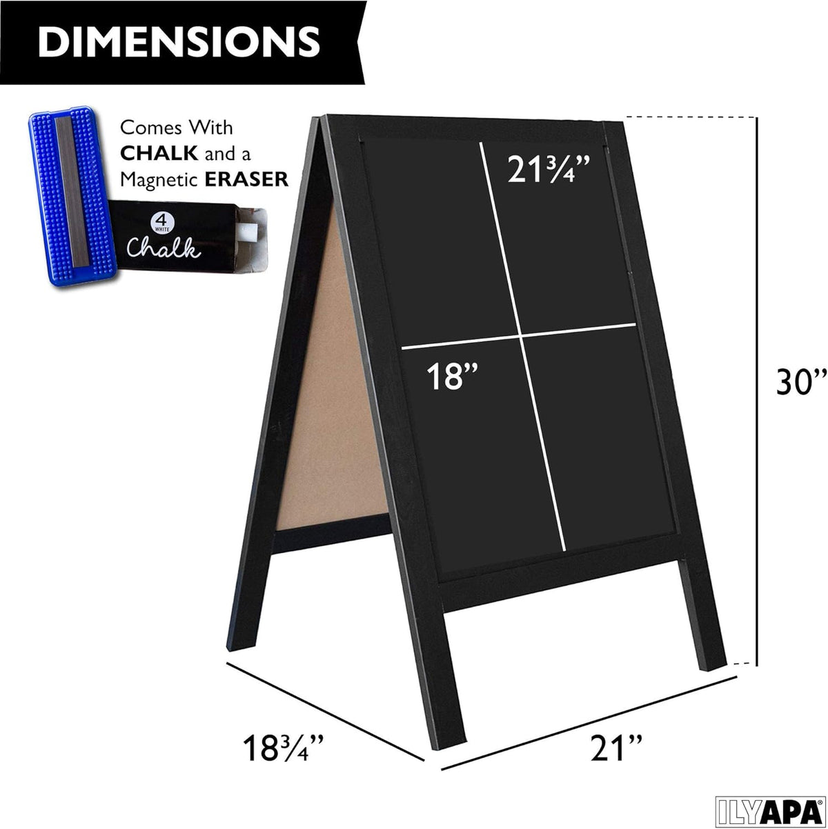 Ilyapa Wooden A-Frame Sign with Eraser & Chalk - 21 x 30 Inches Magnetic Sidewalk Chalkboard