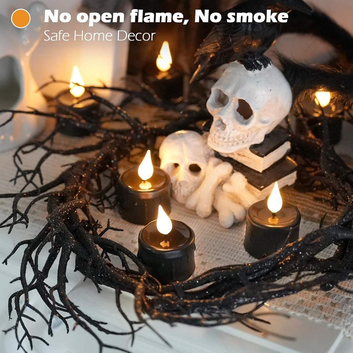 FREEPOWER Black Tea Lights Candles (NO Remote),Rechargeable Flameless Candles with 6 Hour Timer,LED