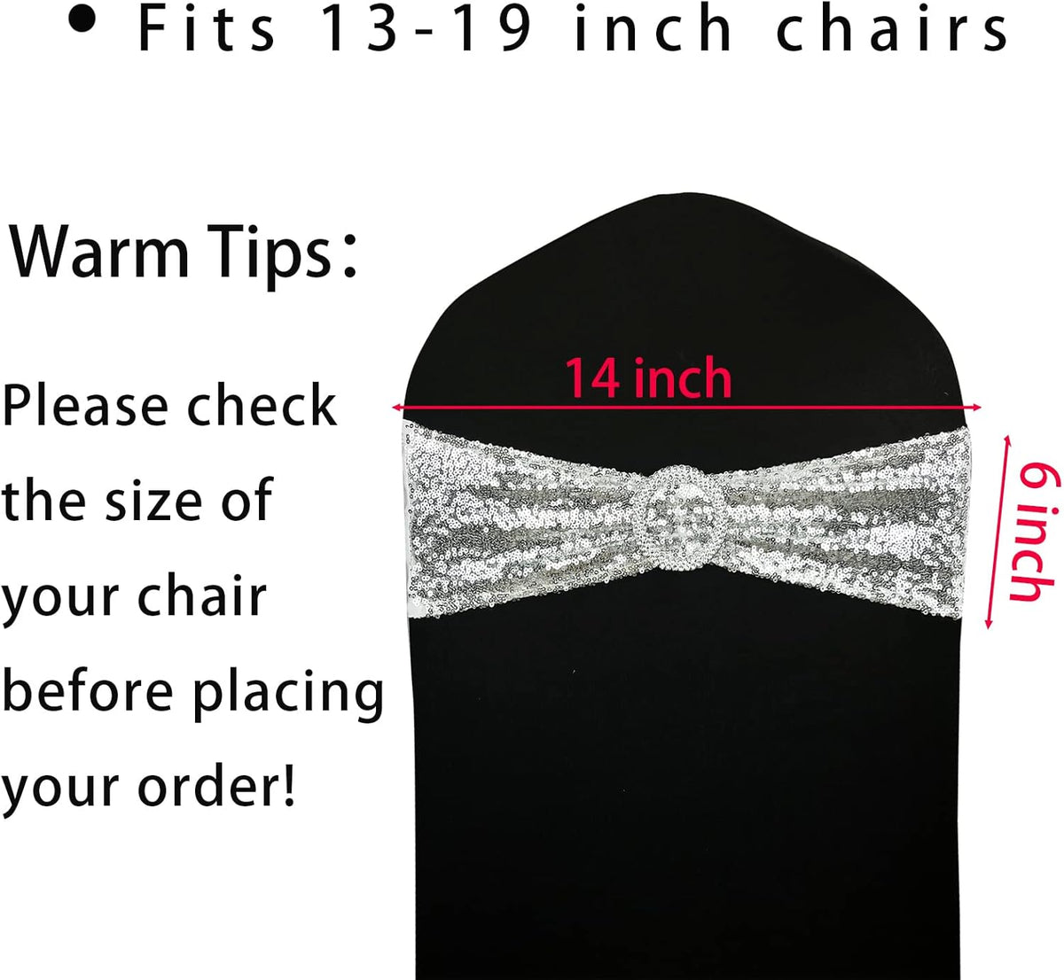 10 Pcs Chair Sashes Sequin Stretch Chair Bands Spandex Polyester Bows for Party Hotel Wedding