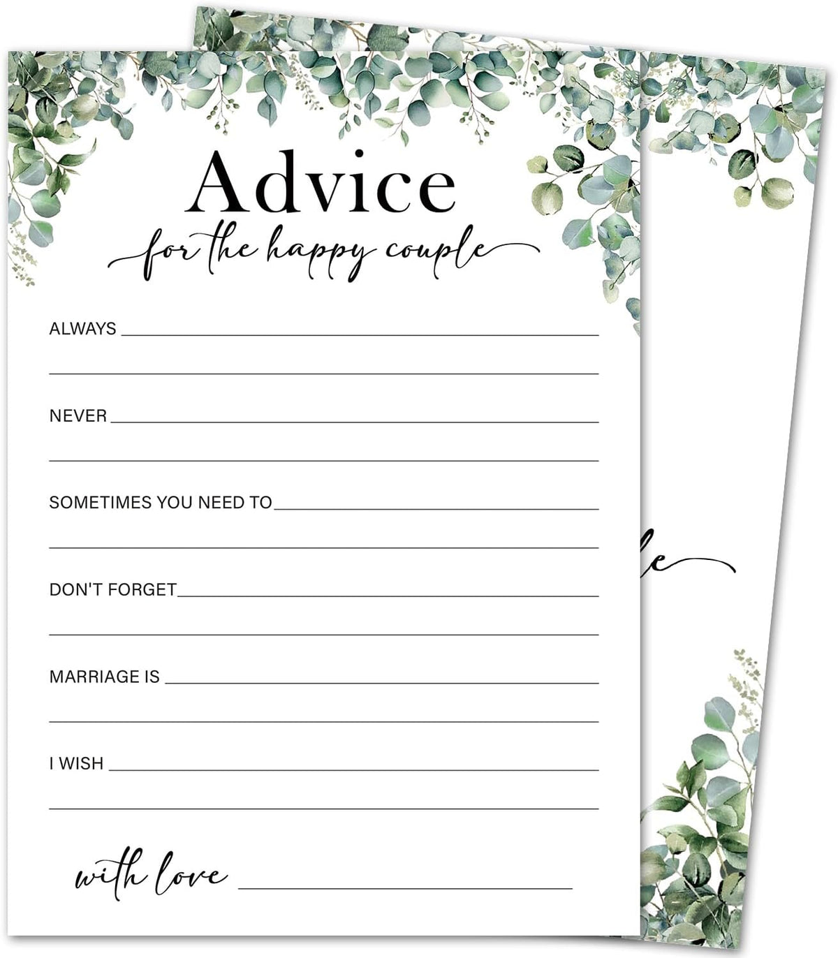 Eucalyptus Bridal Shower Game Cards - Advice for The Happy Couple, Wedding Advice and Wishes for