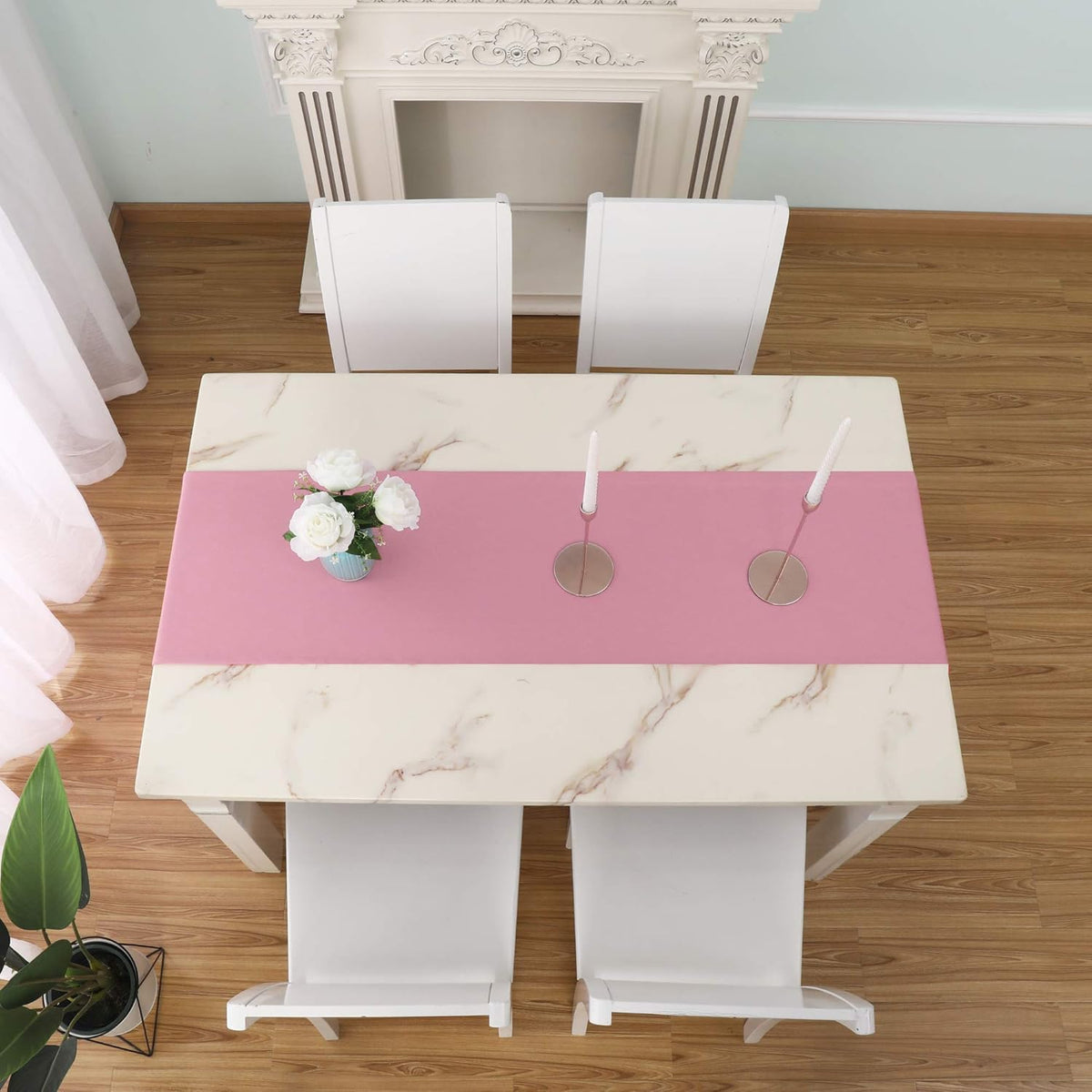 DUALIFE Valentines Day Table Runner 14x72 Inch Pink Table Runner Wedding Anniversary Party Mother's