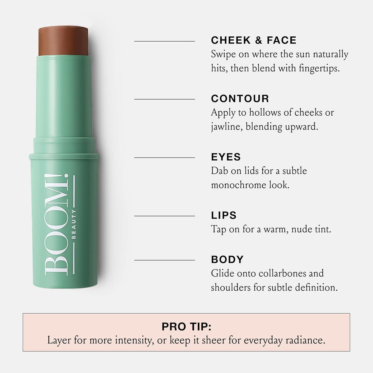 BoomStick Bronze ™ 3-in-1 Cream Blush Stick for Eyes, Lips & Cheek, Long-Wearing Blendable &