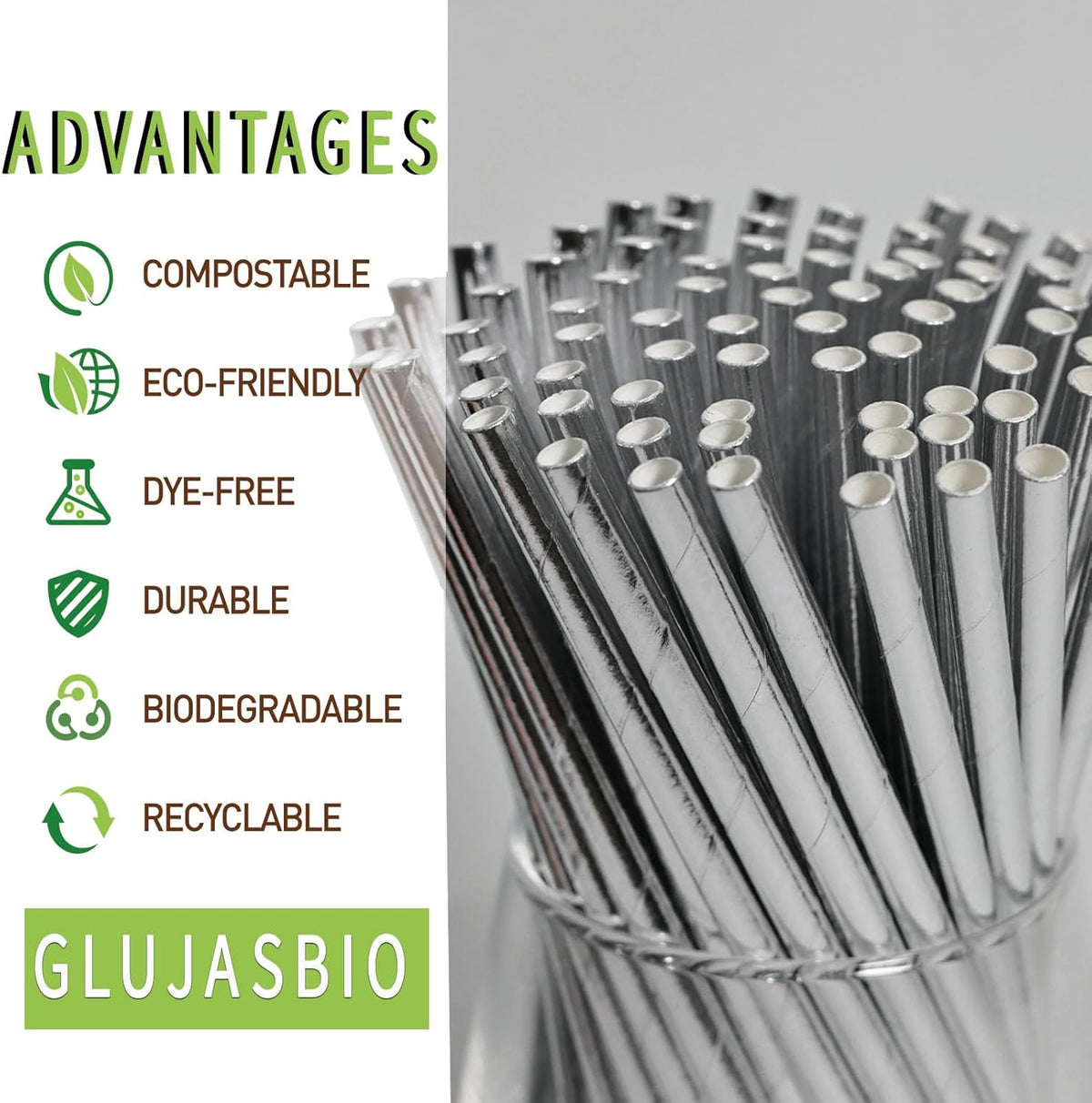 Paper Drinking Straws Cocktail Silver, Compostable Disposable Straws for Party, Bar, Decorations