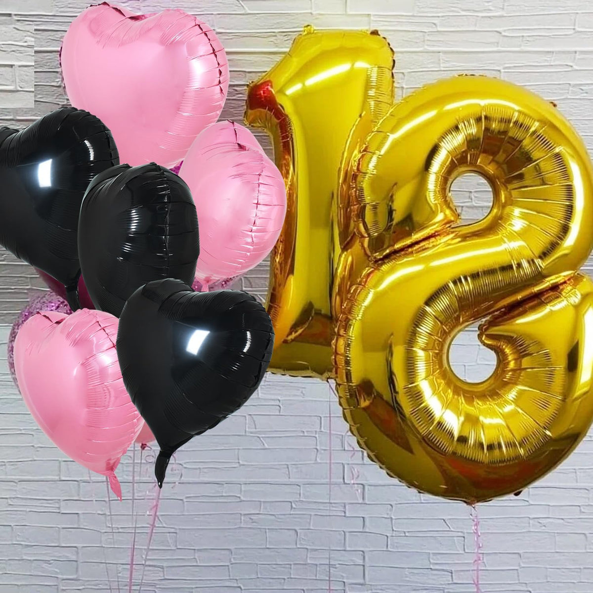 TONIFUL 30Pcs 18 Inch Pink Black Heart Balloons Valentine’s Day Heart Shape Foil Mylar Balloons