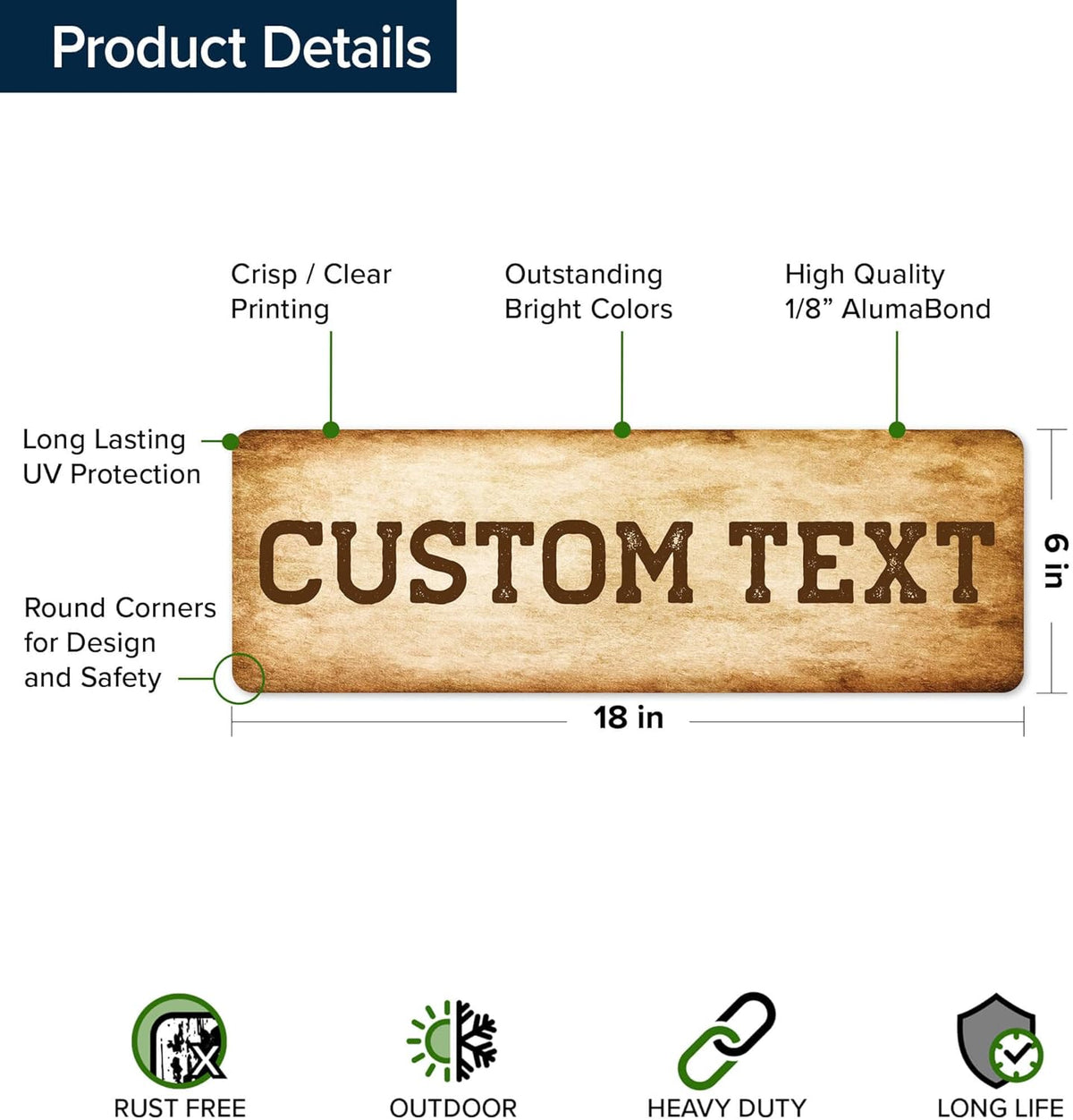 Custom Sign, Custom Street Sign, 11 Font Colors, 13 Font Styles, 4 Hole Options, 22 Sizes, 6x18