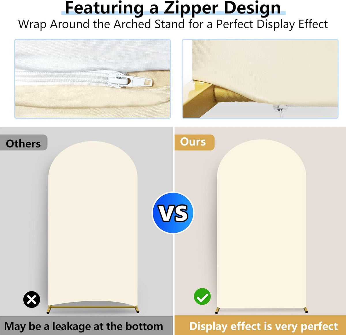 Hemmotop 7.2 ft Arch Backdrop Cover (One Piece Double Color), White and Light Beige Spandex Arch