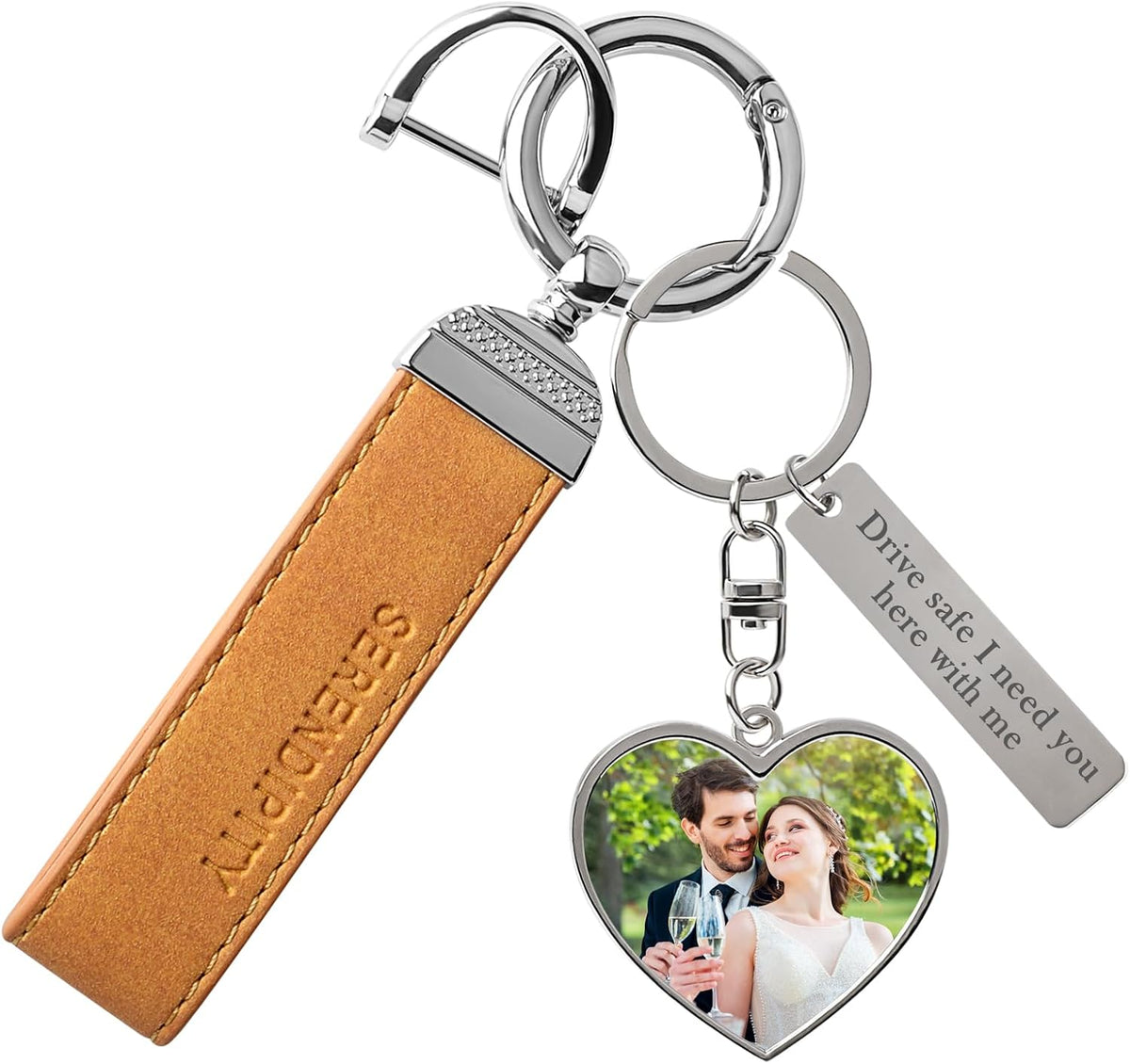 Double Side Custom Keychain with Picture Personalized Engraving Photo Text Customized Gifts for Men
