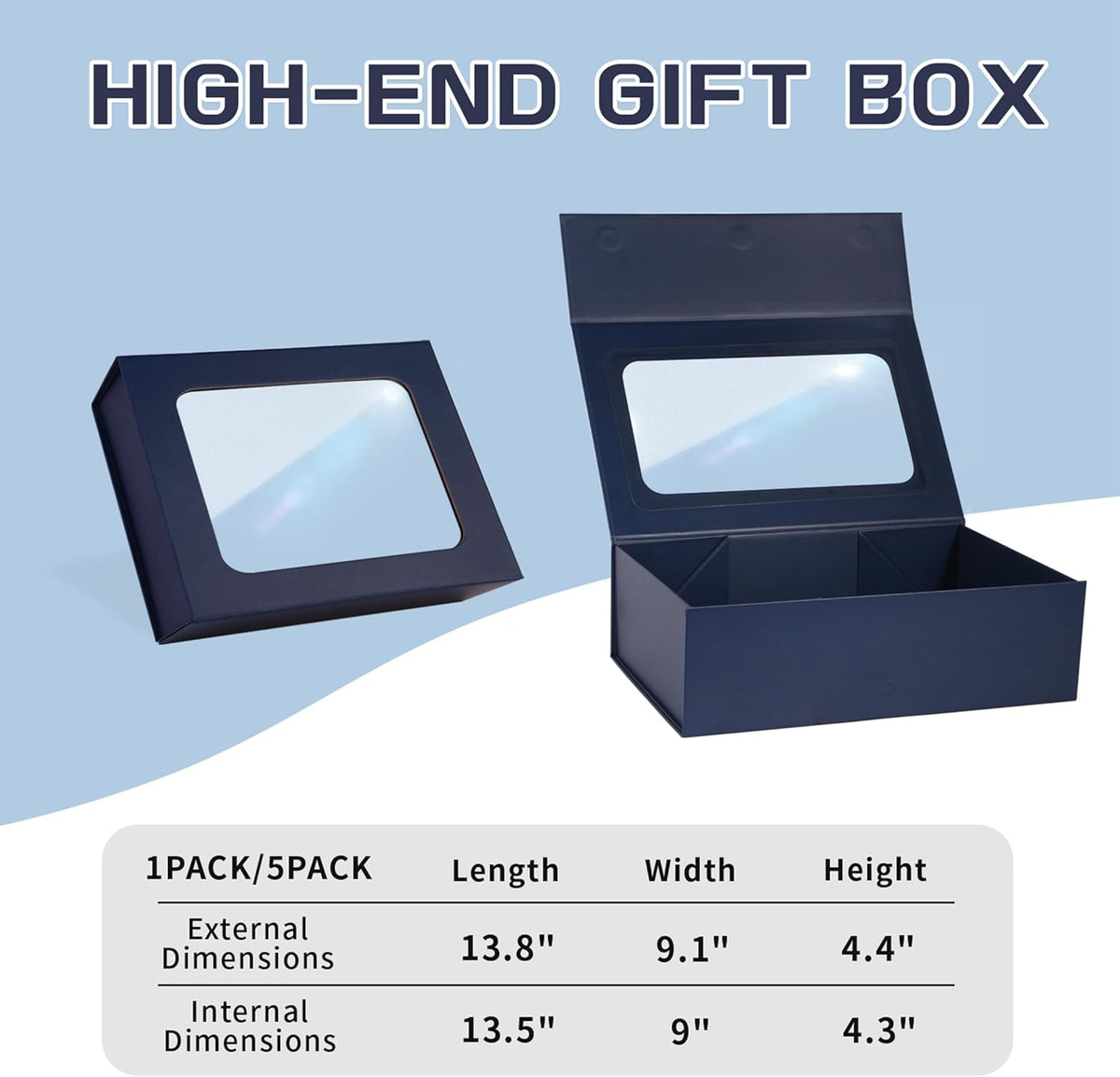 Blue Large Gift Boxes with Window, 13.5"x9"x4.3" Bridesmaid Boxe for Gift Giving,Birthday Gift Box