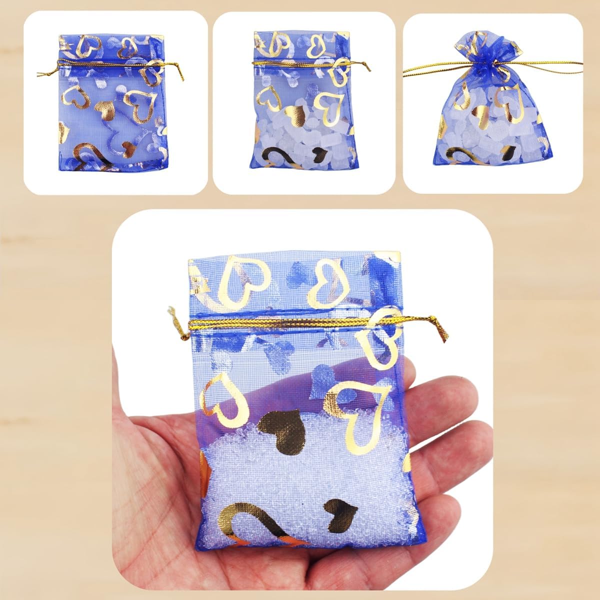 100 Pack 2.8 x 3.5 Inch Flower Heart Organza Jewelry Gift Pouch Candy Pouch Drawstring Wedding