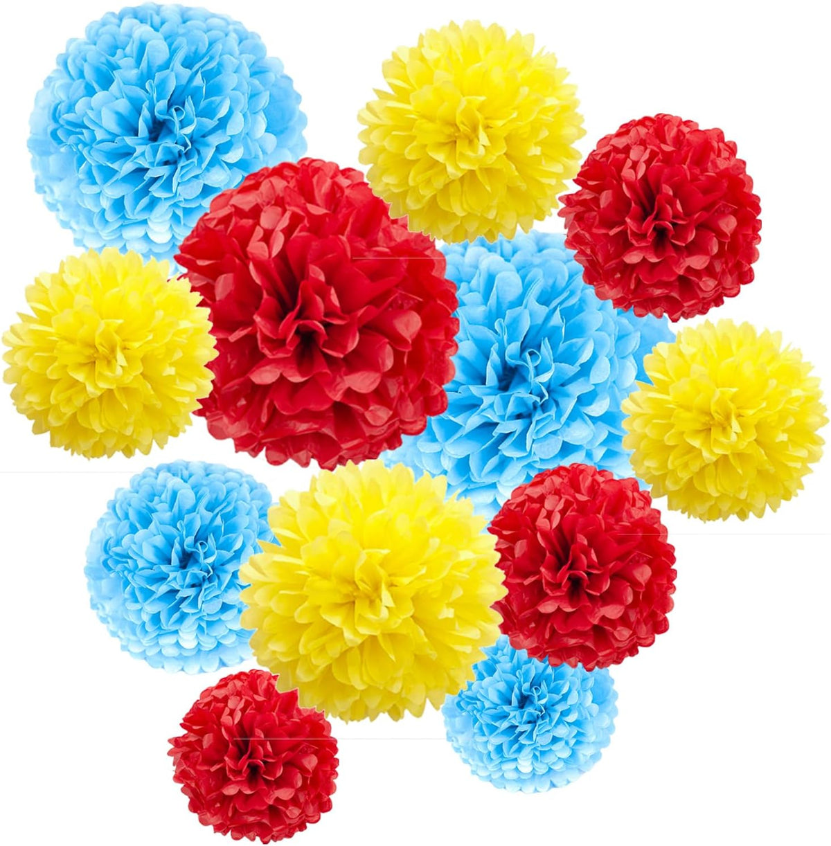 ZOOYOO Paper Tissue Pom Poms, 12 Pcs Red Yellow Blue Pompoms Party Hanging Tissue Flowers for