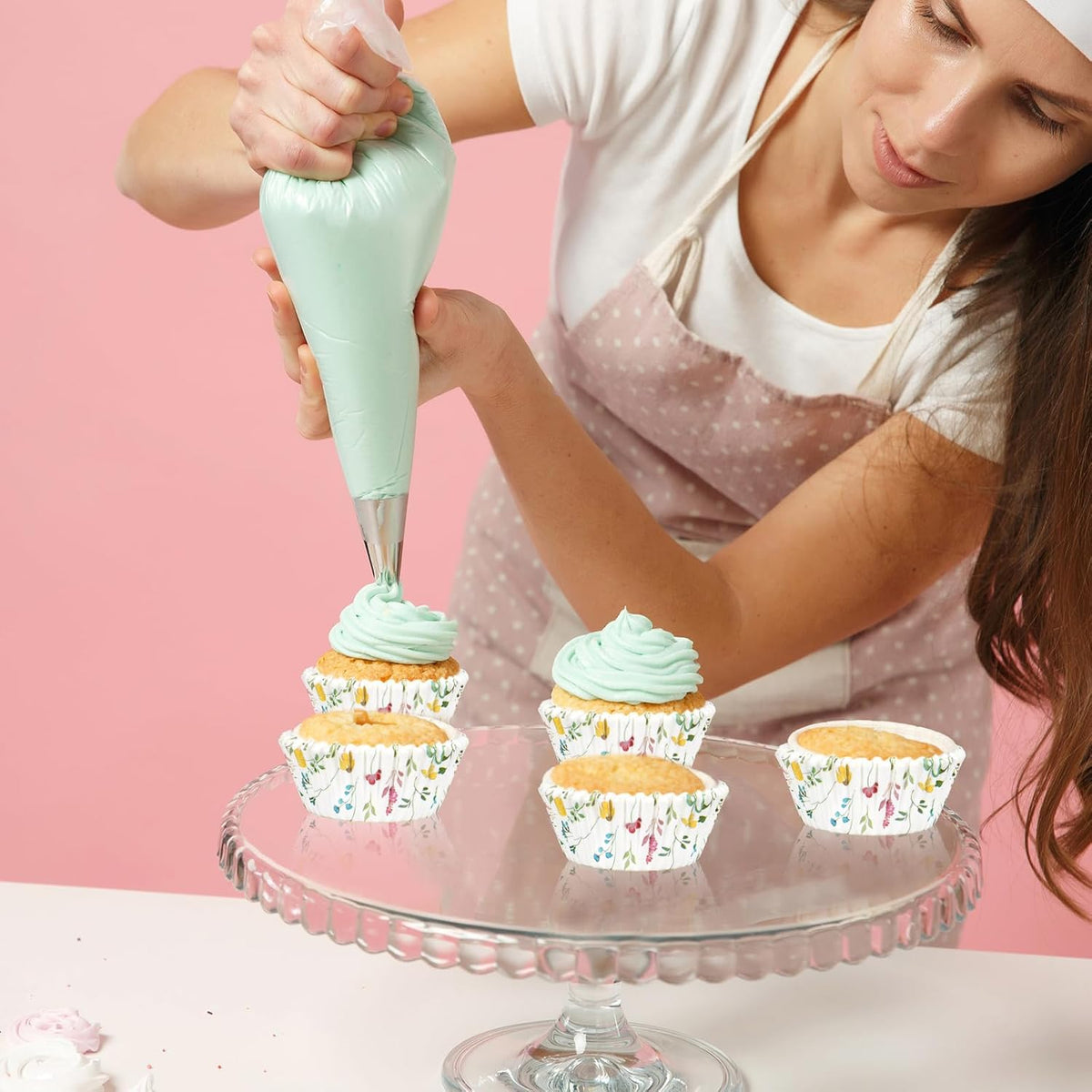 Whaline 300Pcs Floral Cupcake Liners Colorful Flower Paper Baking Cups Wildflower Muffin Liner