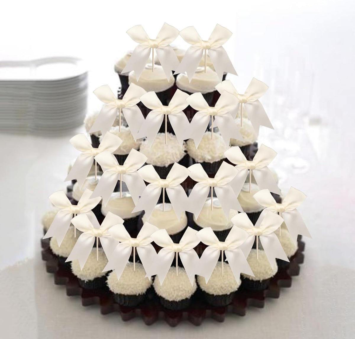 24 PCS Bow Cupcake Toppers Bowknot Coquette Bow Girls Birthday Cake Decorations Bow Cake Toppers