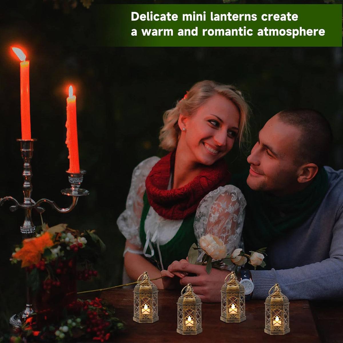 LLQ Mini Lantern with LED Candle, 12PCS Small Lanterns Decorative Indoor, Vintage Moroccan Lights