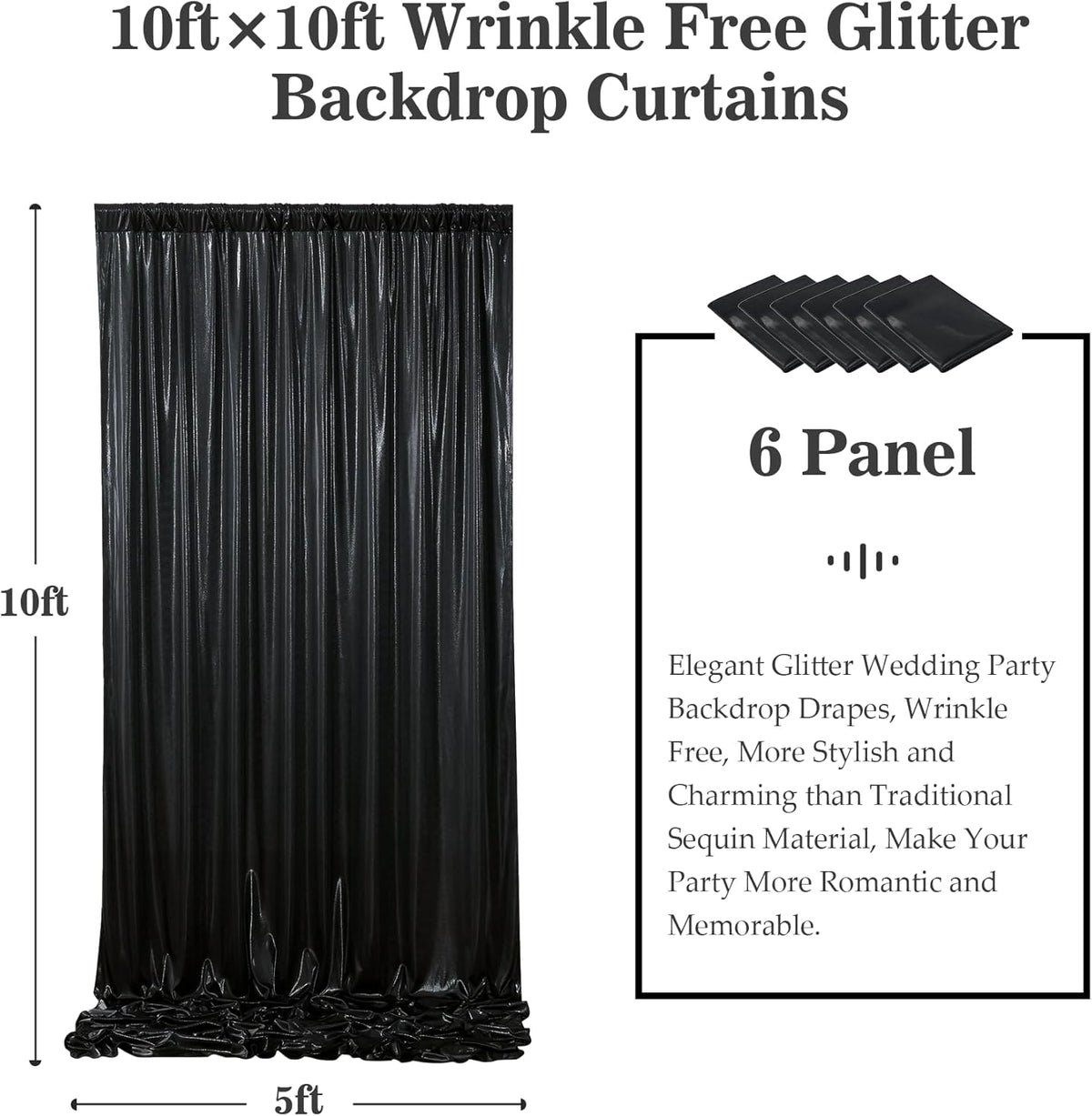 Outpain Thick 30 ft x 10 ft Black Sequin Backdrop Curtain for Parties, Wrinkle Free Glitter Photo