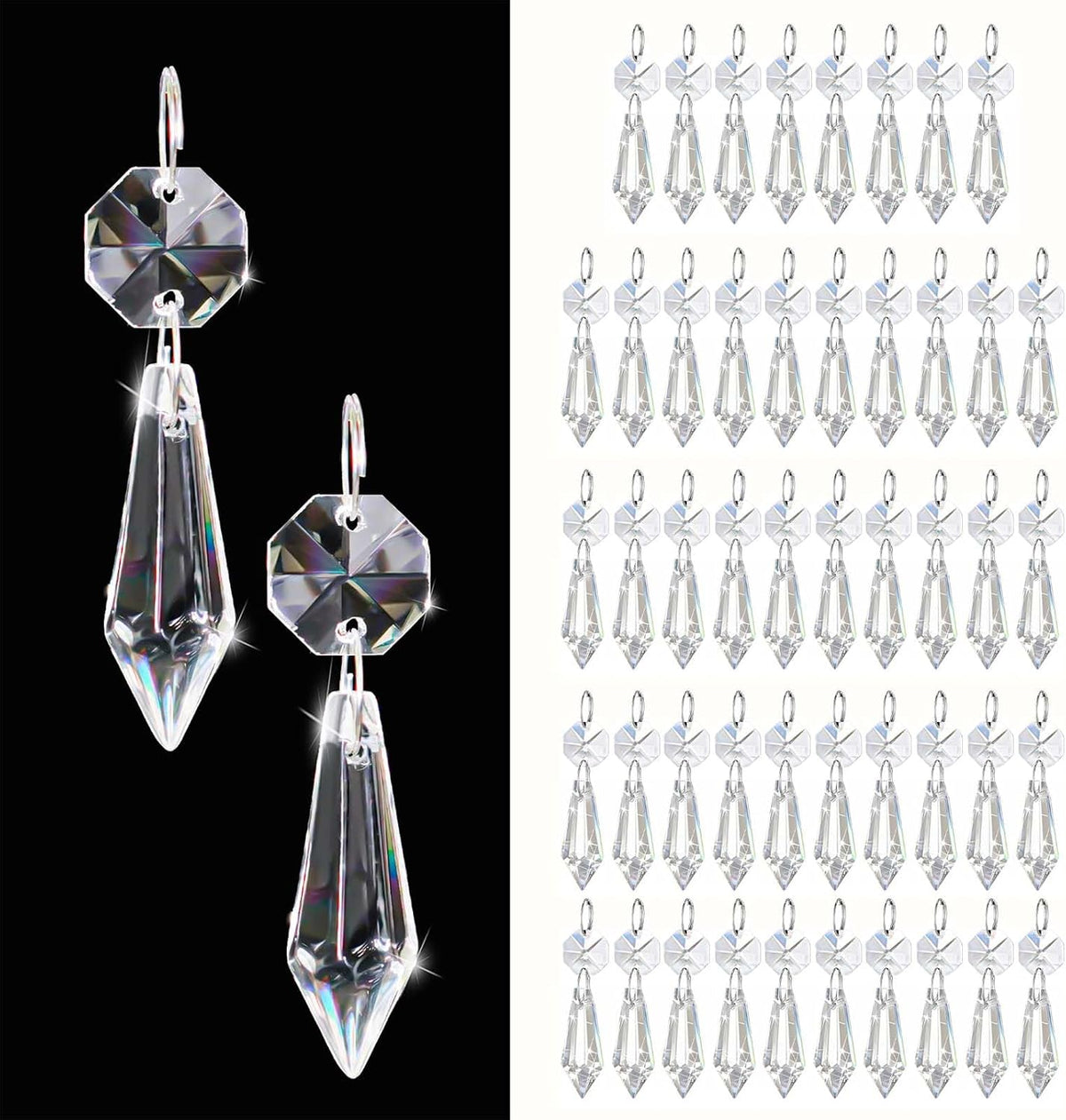 50PCS Premium Clear Crystal Teardrop Prism 2.4" -Crystal Glass Baroque Chandelier Pendant Drop