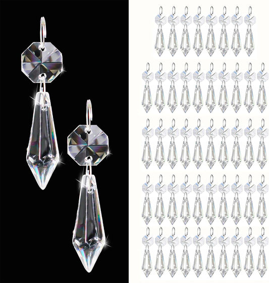 50PCS Premium Clear Crystal Teardrop Prism 2.4" -Crystal Glass Baroque Chandelier Pendant Drop