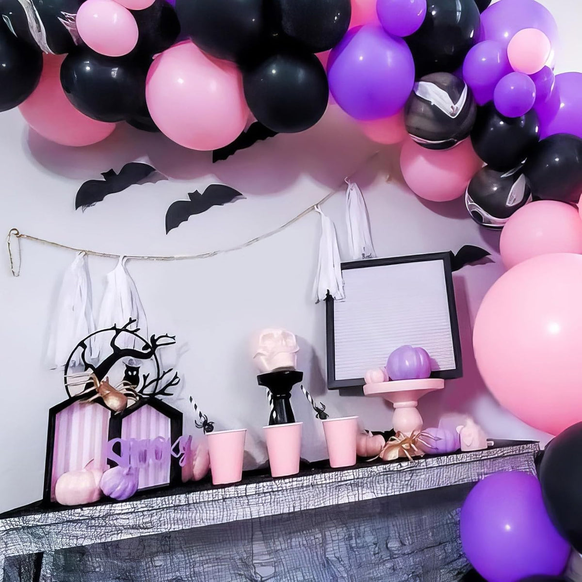 Pink Purple Black Balloons, Hot Pink and Purple Balloons, Matte Hot Pink Purple Black Macaron Pink