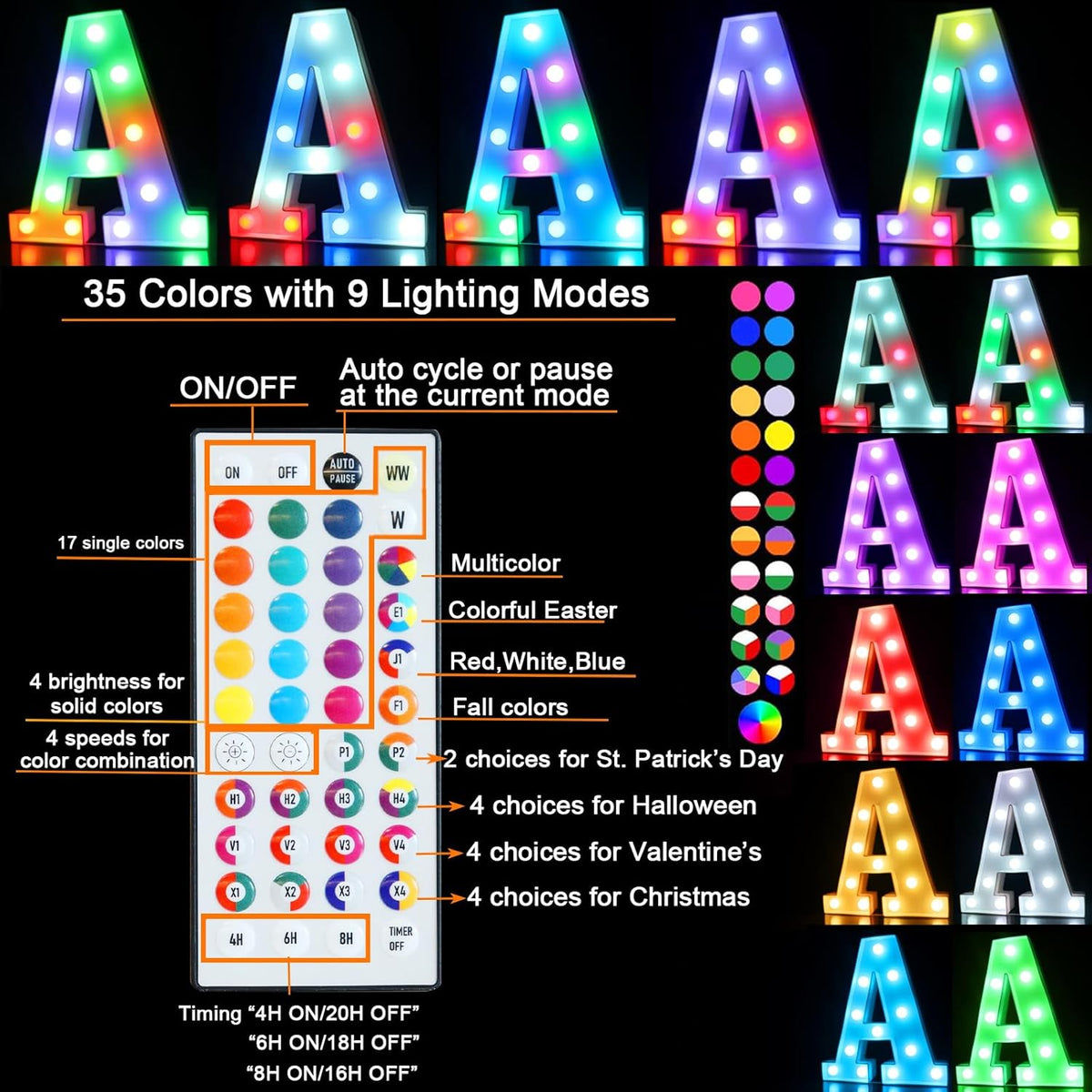 Pooqla Colorful Light Up Letters with Remote, Upgraded 35 Colors LED Marquee Letters, RGB Lighted