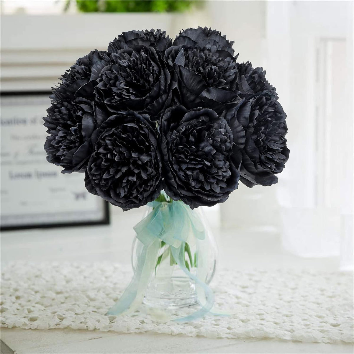 U'Artlines 10 Heads Artificial Peony Silk Flower Leaf Home Office Wedding Party Festival Bar Decor