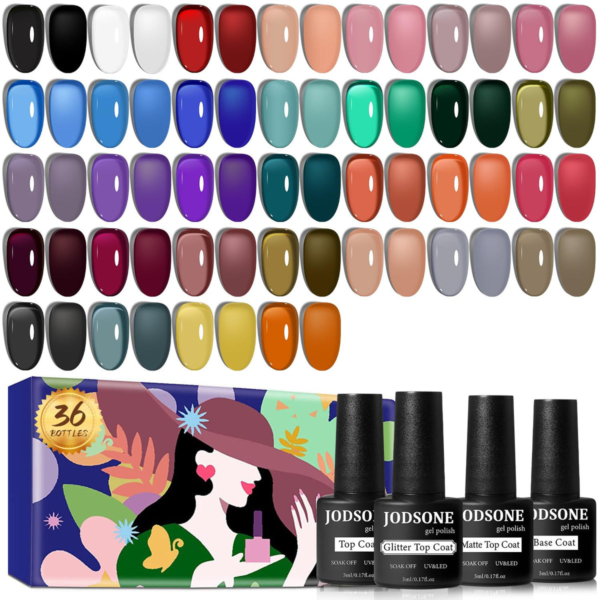 JODSONE Jelly Gel Nail Polish Kit 32 Classic Colors Crystal Transparent High Shine Base & Top Matte