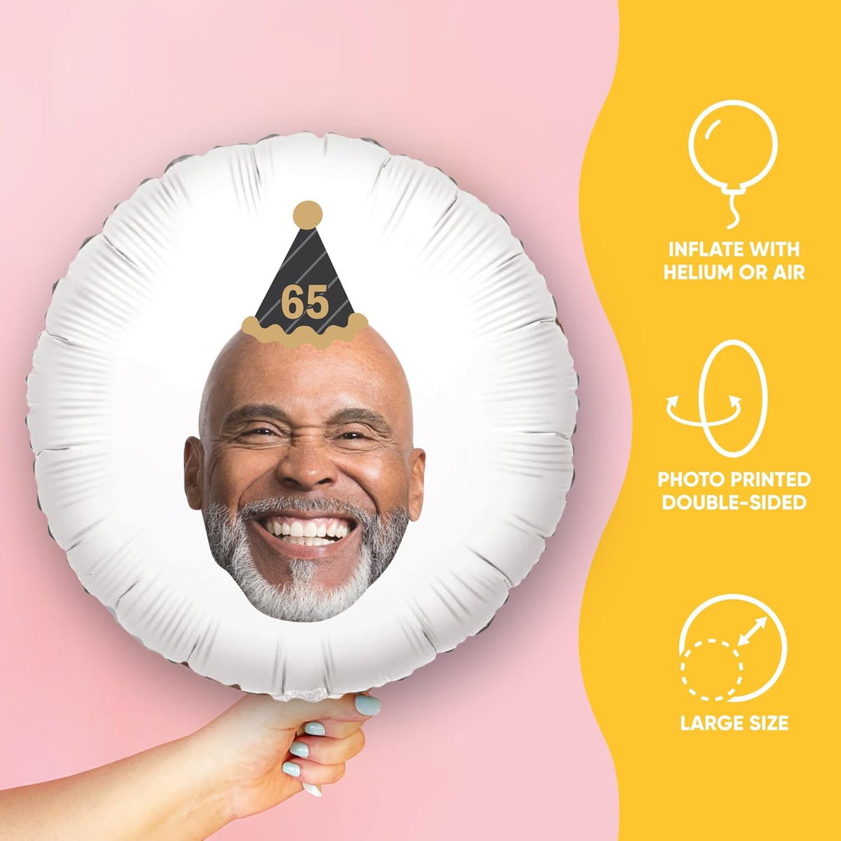 Big Dot of Happiness Personalized Adult Happy Birthday Black & Gold Cone Hat Fun Face Photo