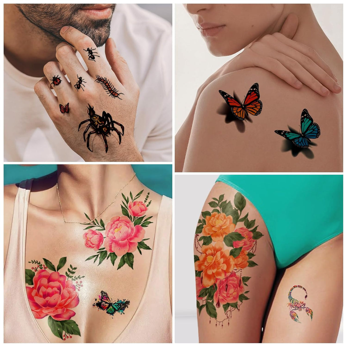 Yazhiji 49 Sheets Temporary Tattoos for Women and Men 3D Extra Large Waterproof Sexy Flowers Fake