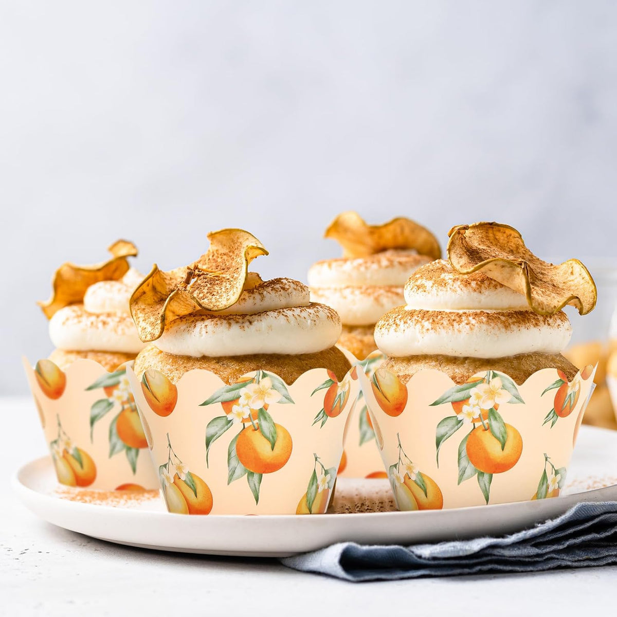 Whaline 36Pcs Little Cutie Cupcake Wrappers Watercolor Orange Cupcake Liners Decorative Cupcake