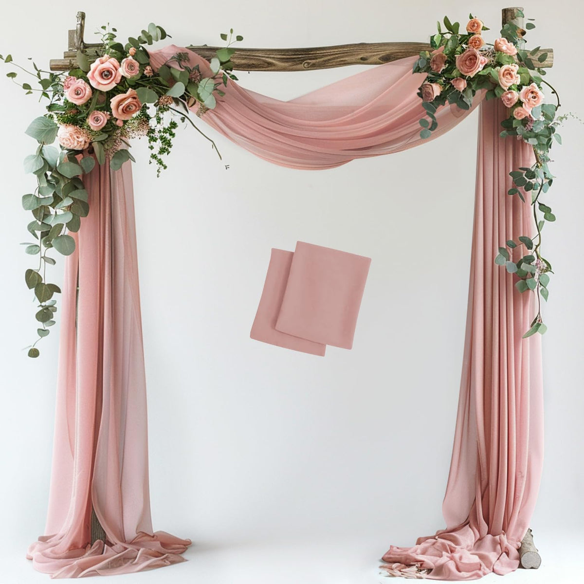 Wokceer Wedding Arch Draping Fabric 2 Panels 28.7" x 20FT Dusty Rose Sheer Fabric Backdrop Arch