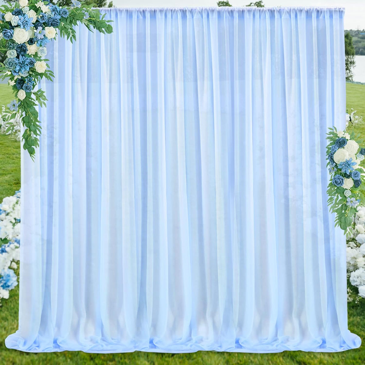 PARTISKY 10ftx7ft Blue Chiffon Backdrop Curtains, Wrinkle-Free Sheer Fabric Photo Drapes for