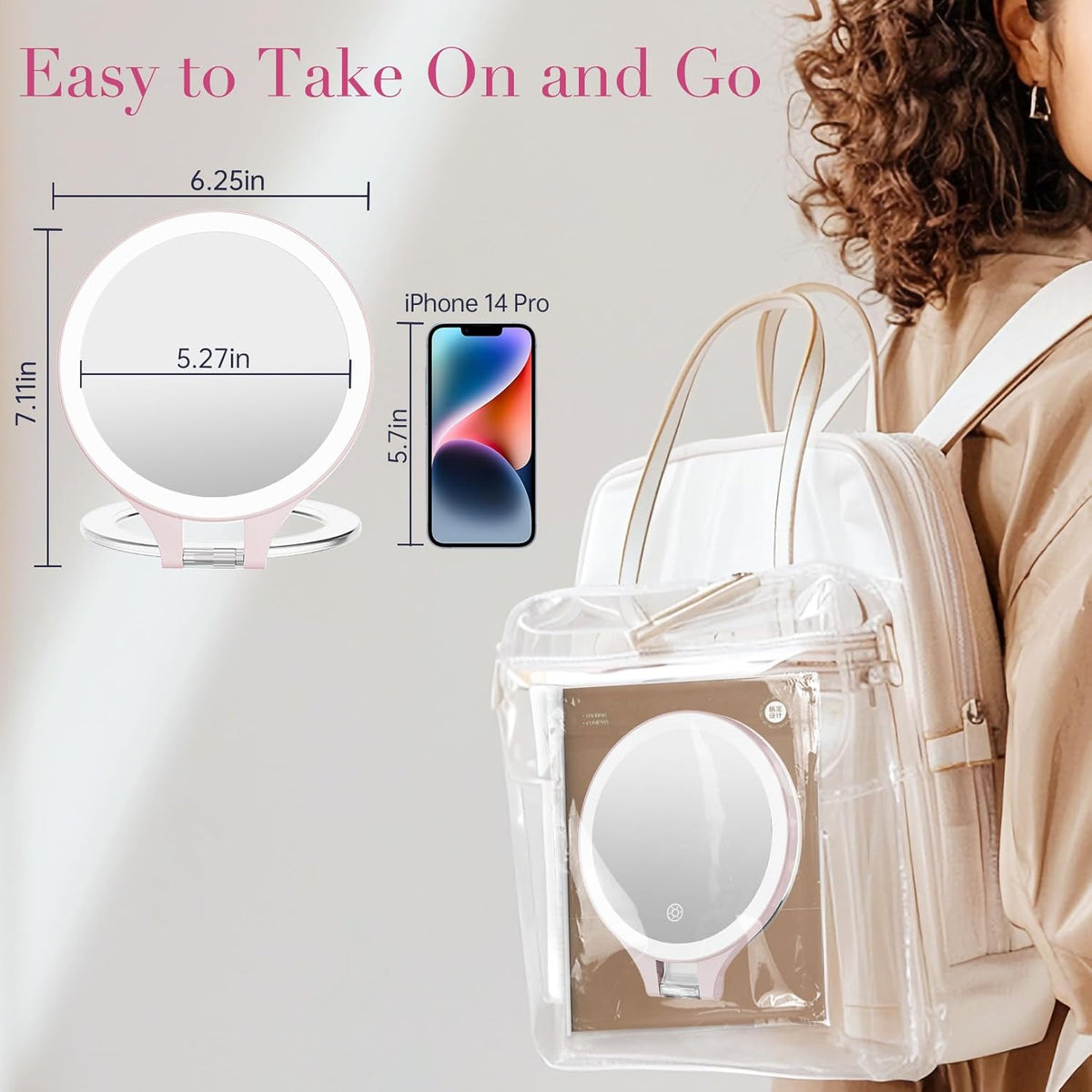 Magnifying Mirror with Light 10X/1X, Double Sided travel mirror with light, Rechargeable makeup